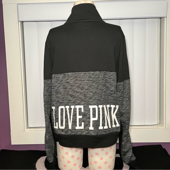 PINK Victoria's Secret 1/4 Zip Pullover Sweatshirt Black Gray Size Medium - Picture 6 of 10
